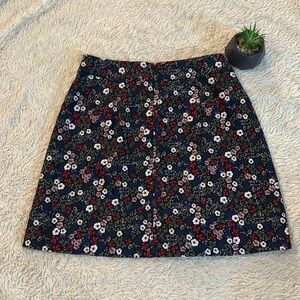 1901 Floral Button Front Mini Skirt Womens Navy Retro Hippie Chic Fall size12